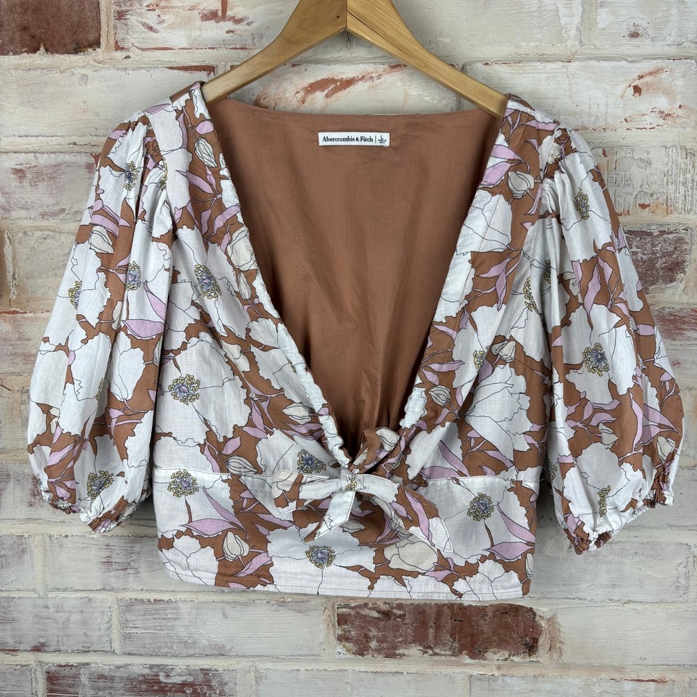 Abercrombie & Fitch Floral Tie Front Blouse Smocked Back Cottagecore Romantic
